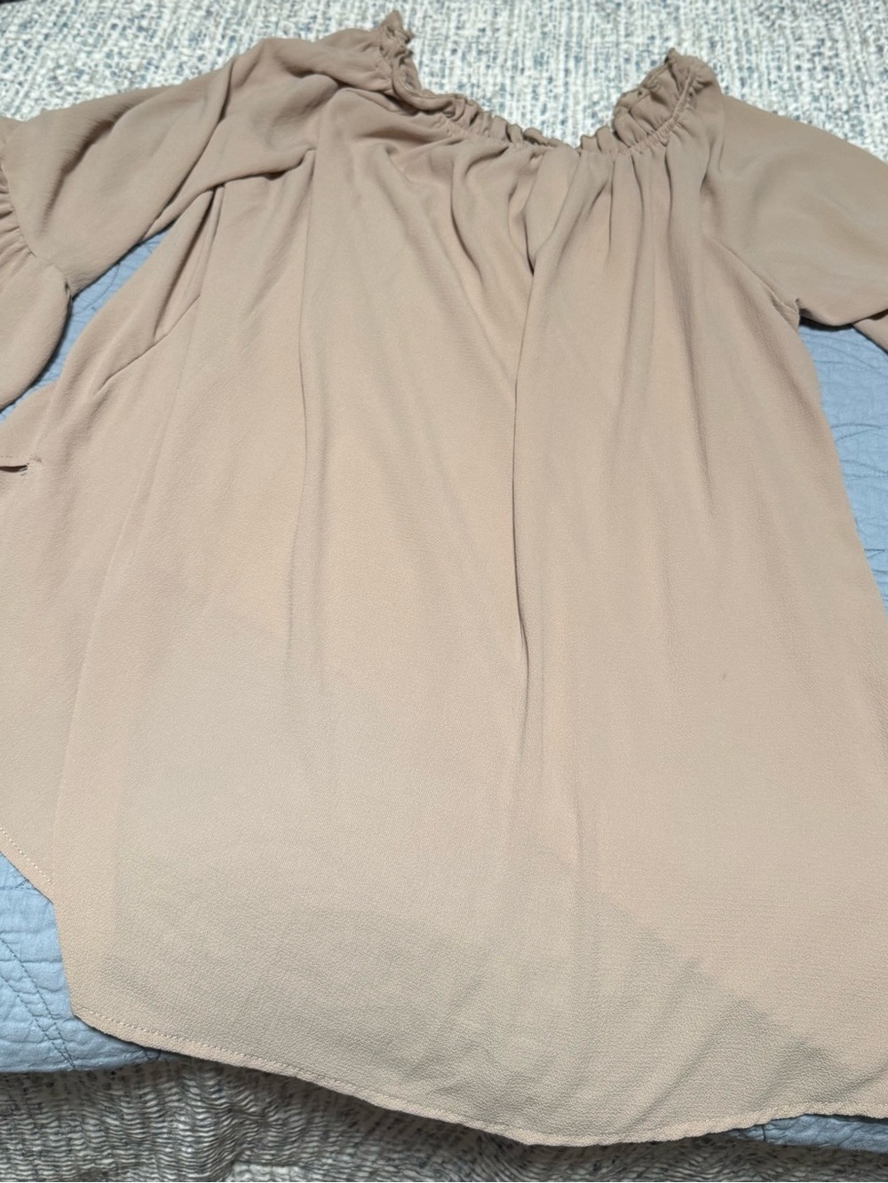 Women's Off-Shoulder Blouson Top in Taupe